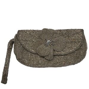 Beaded Wristlet/Clutch with Beaded Flower Appliqué